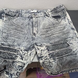 Blue Cult Acid Washed Denim Shorts Sz 46 Side Zipper Tattered